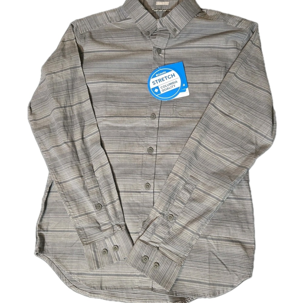 NWT Mens Columbia Cooper Lake Long Sleeve Button Up Shirt Stretch Gray Small